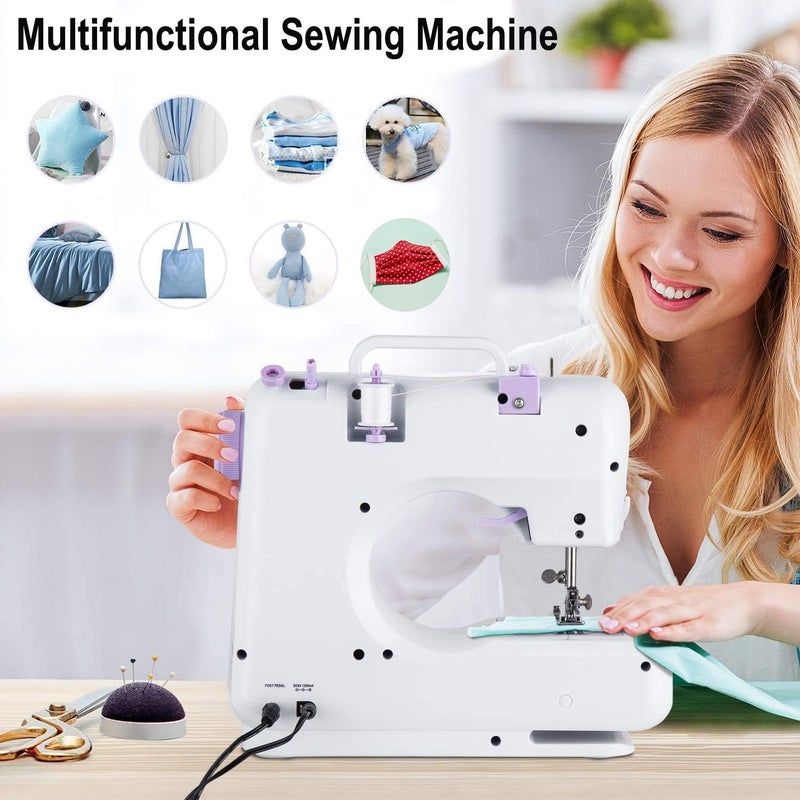 Dechow Sewing Machine for Beginners, Electric Mini Portable, 12 Built-in Stitches with Reverse Sewing, 2 Speeds Double Thread with Foot Pedal, Storage Bag, Cotton Fabric and Threads(Premium Set) - Image 2